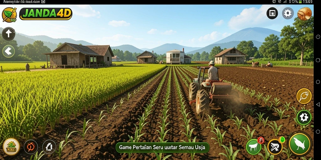 Tampilan gameplay JANDA4D dengan aktivitas bercocok tanam yang seru.