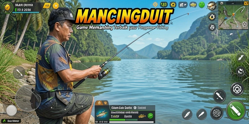 Screenshot gameplay MANCINGDUIT yang menampilkan pengalaman memancing yang seru.