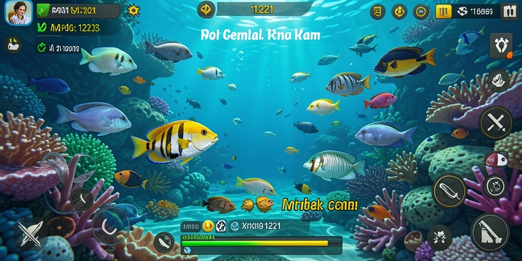 Screenshot MPO1221 menampilkan gameplay seru Tembak Ikan.