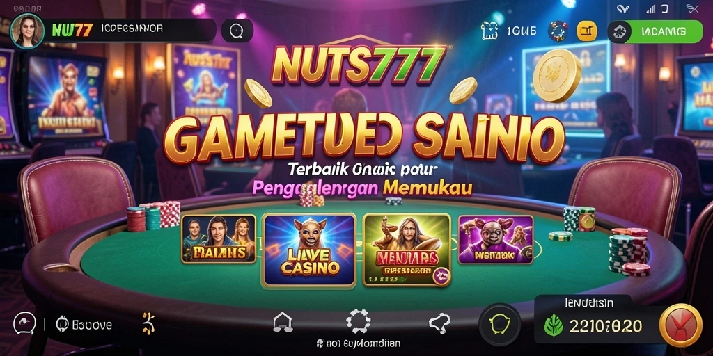 Screenshot gameplay NUTS777 menampilkan dealer langsung dan suasana kasino yang hidup.