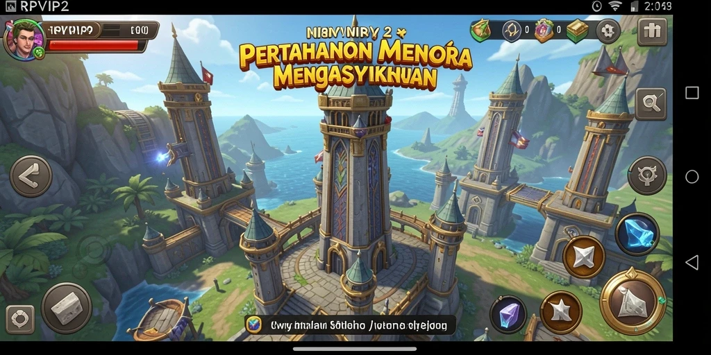 Screenshot RPVIP2 menampilkan aksi pertahanan menara yang seru.