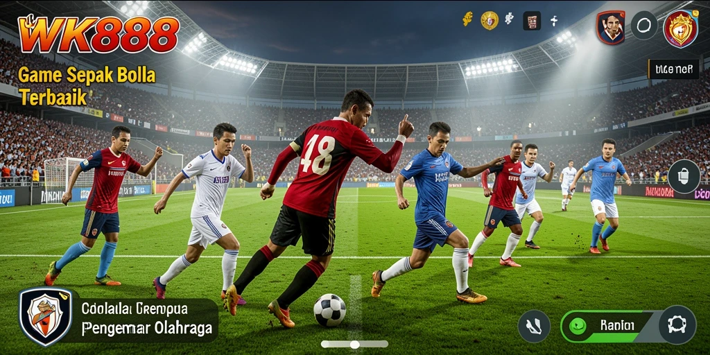 Screenshot utama WK888 menunjukkan aksi sepak bola yang mendebarkan.